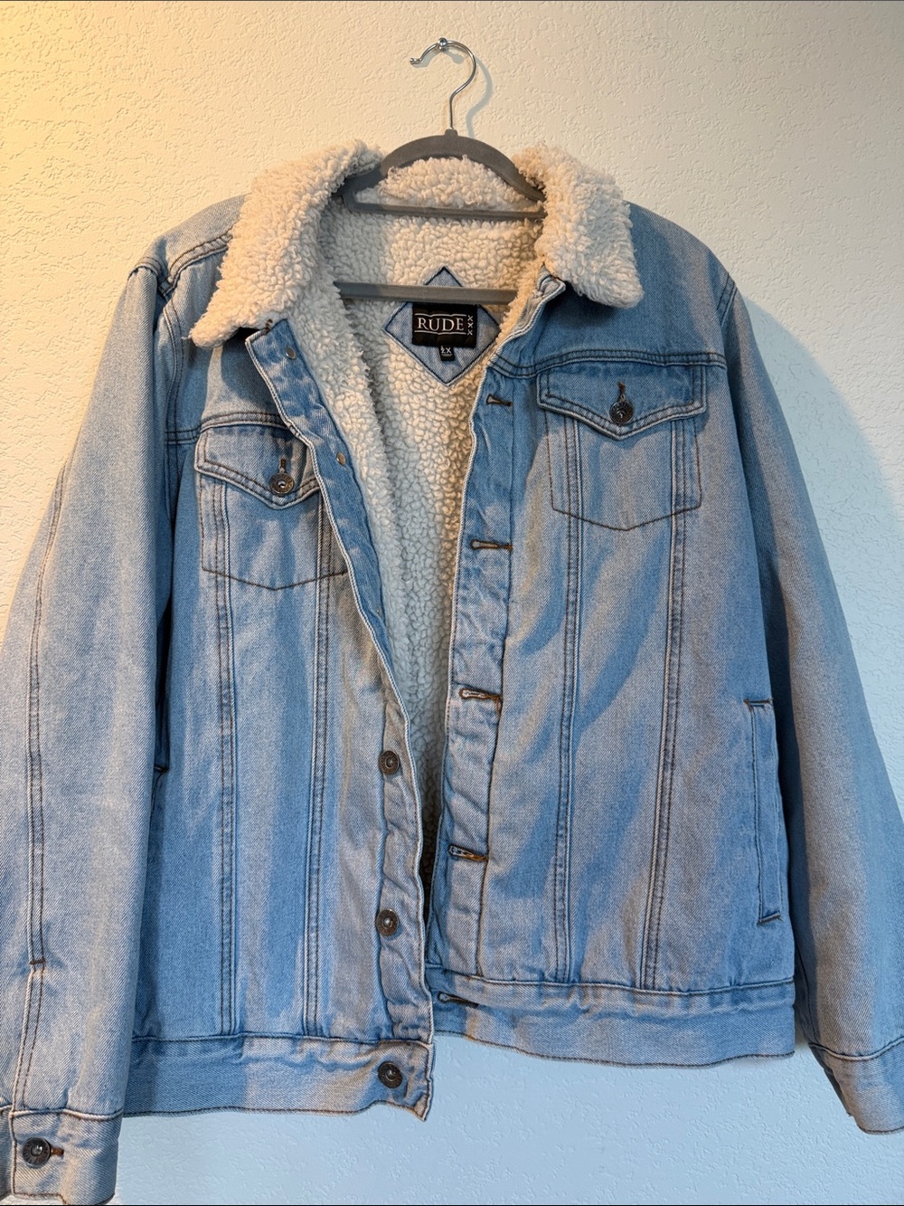 RUDE Light Blue Denim Jacket with Cream Sherpa Lining